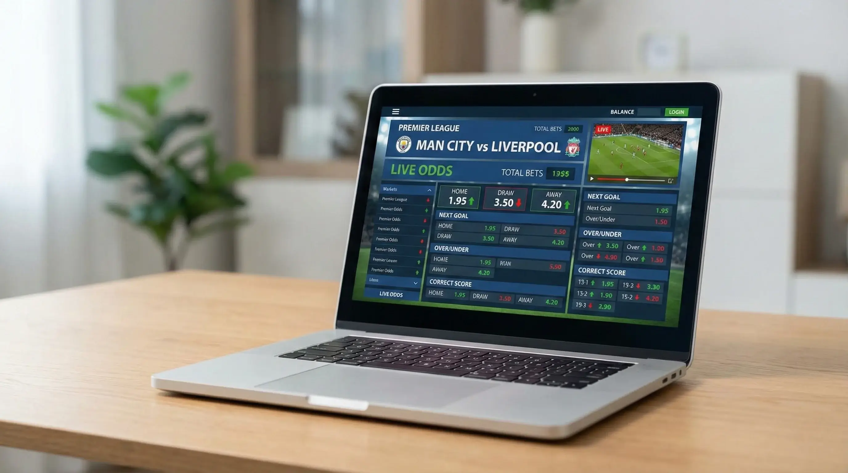 Ecrã mostrando odds a mudar em tempo real durante jogo de futebol